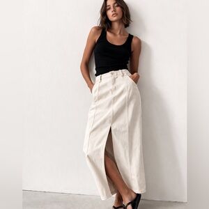 Zara Denim Beige Midi Skirt